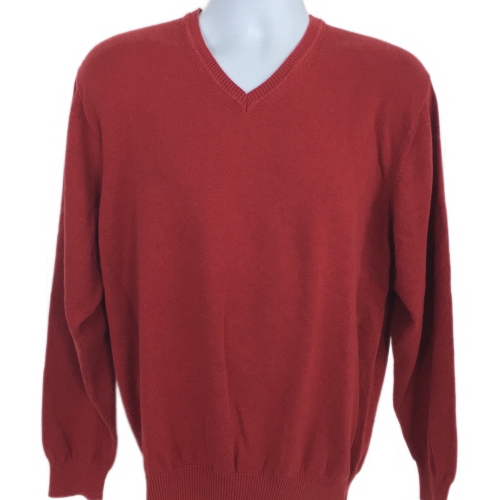 JoS. A. Bank Red Pima Cotton V-Neck Sweater Large